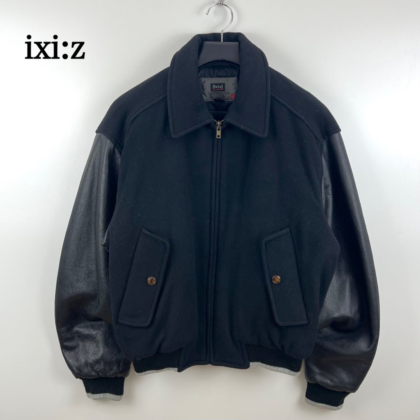 ixi z 90s y2k archive back logo leather varsity jacket L イクシーズ DC バックロゴ 袖レザー スタジャン ジャケット 単色