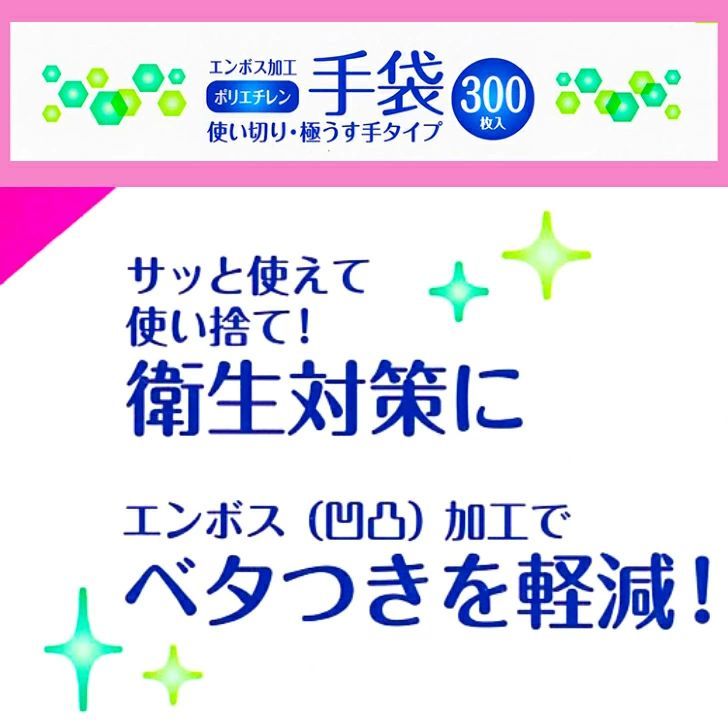ポリエチレン手袋 300枚入×24箱 Mサイズ エンボス 凹凸 加工 透明手袋 使い切り うす手タイプ 使い捨て手袋 左右兼用 ビニール手袋 Bitoway 株式会社ビトウコーポレーション