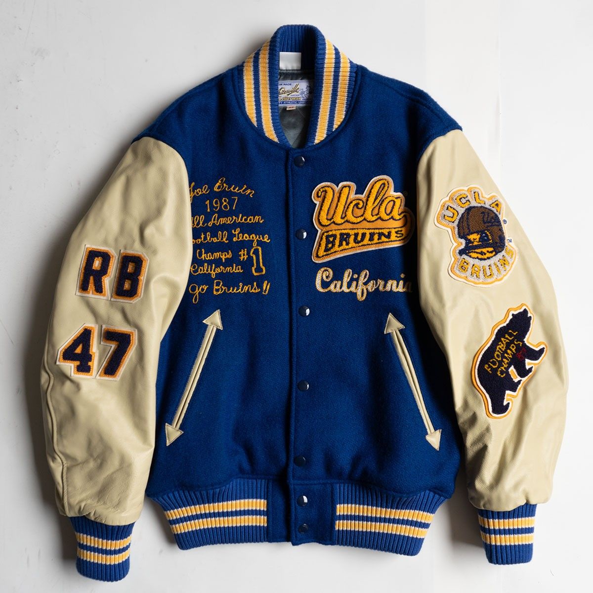 美品】WHITESVILLE【×UCLA フルデコ レザースリーブ スタジャン】38