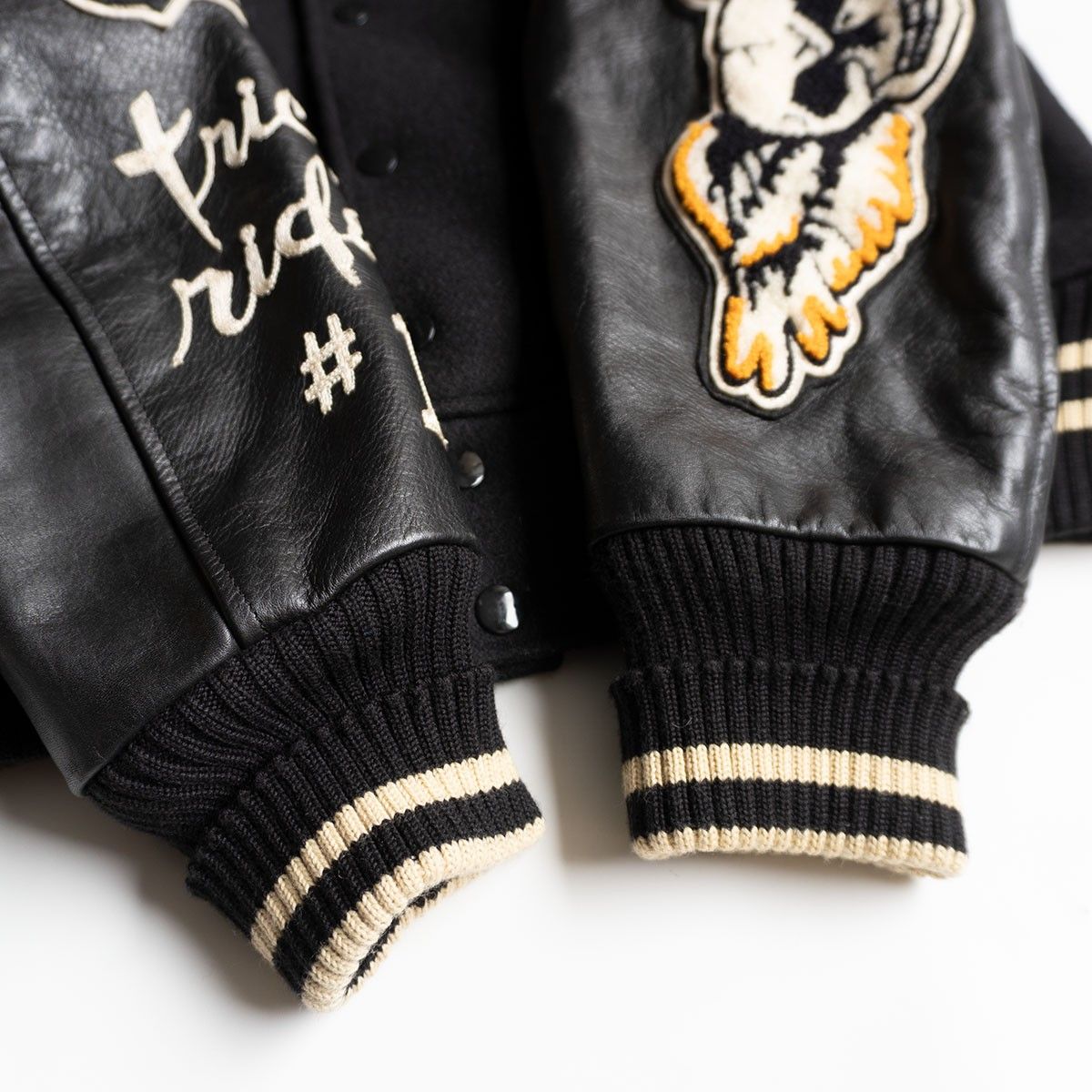 雰囲気抜群】WHITESVILLE【フルデコ レザースリーブ スタジャン】40