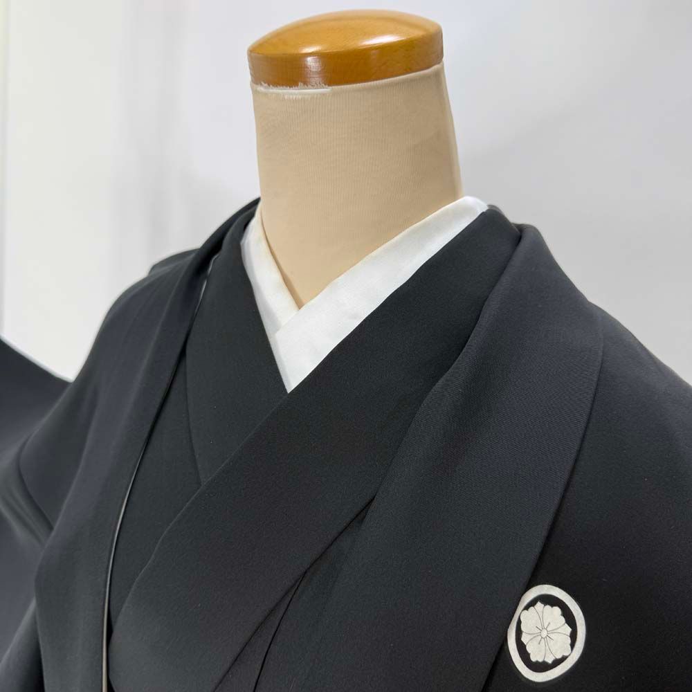 男紋付 男着物 黒紋付 正絹 羽織 長着 裄67 5 cm SS size 黒 五つ紋 成人式 舞台衣装 4900