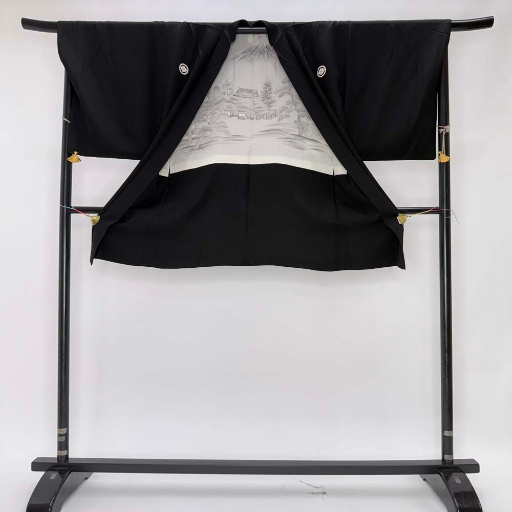  男紋付 男着物 黒紋付 正絹 羽織 長着 裄68 5 cm SS size 黒 五つ紋 成人式 舞台衣装 4901 袴 着物 浴衣