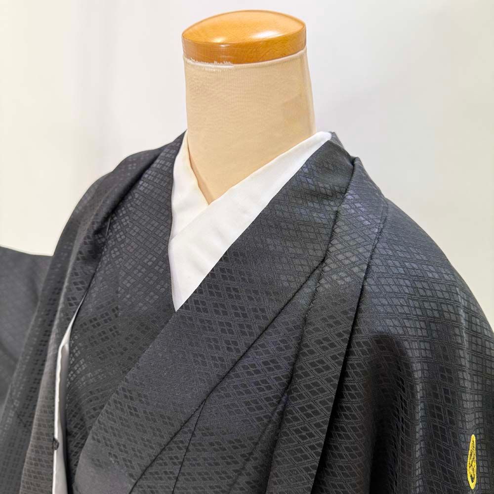男紋付 男着物 黒紋付 ポリエステル 羽織 長着 裄74 2 cm L size 黒 五つ紋 成人式 舞台衣装 4904
