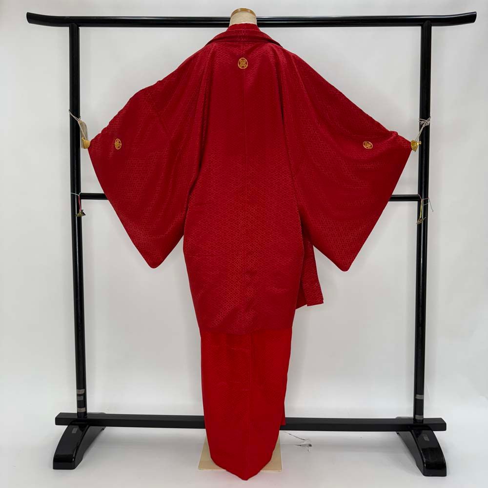  男紋付 男着物 紋付 ポリエステル 羽織 長着 裄72 5 cm M L size 赤 五つ紋 成人式 舞台衣装 4907 袴 着物 浴衣