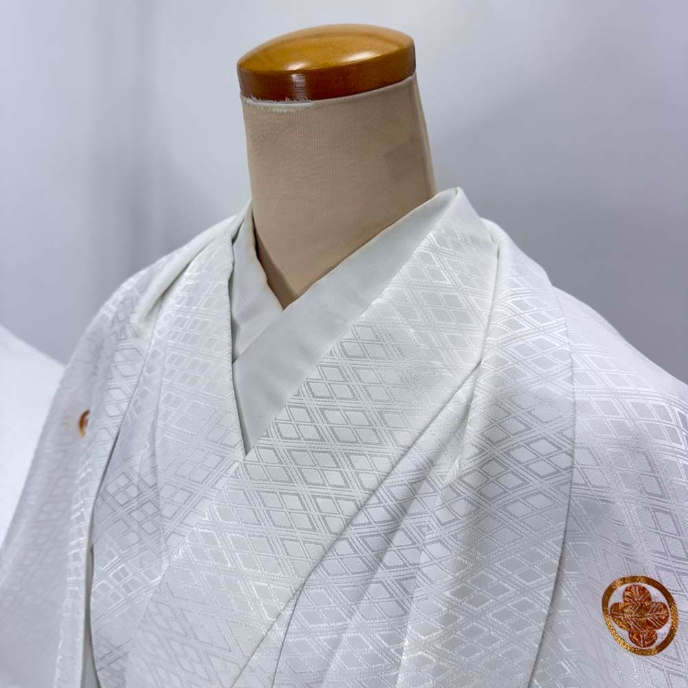 男紋付 男着物 紋付 ポリエステル 羽織 長着 裄76 2 cm L 3 size 白 五つ紋 成人式 舞台衣装 4909