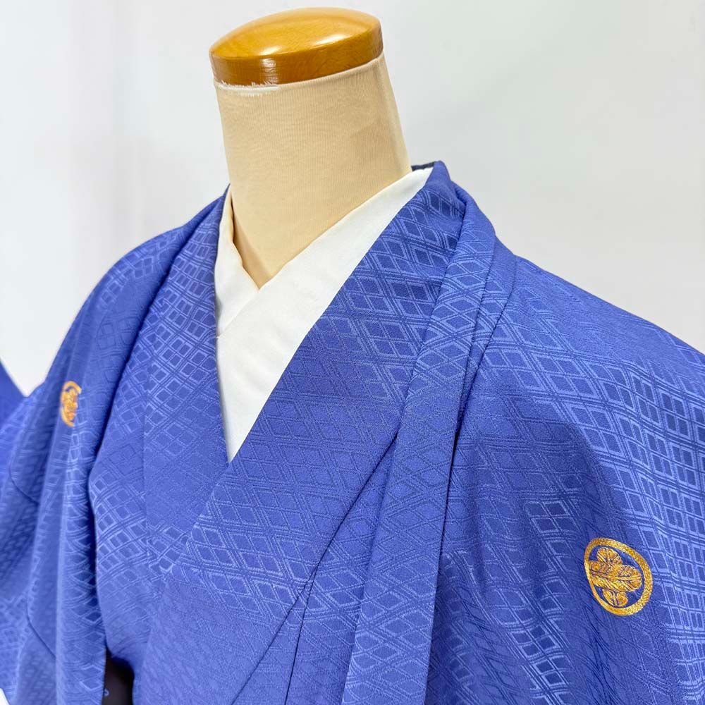 男紋付 男着物 紋付 ポリエステル 羽織 長着 裄77 2 cm 3 L size 紫 五つ紋 成人式 舞台衣装 4911