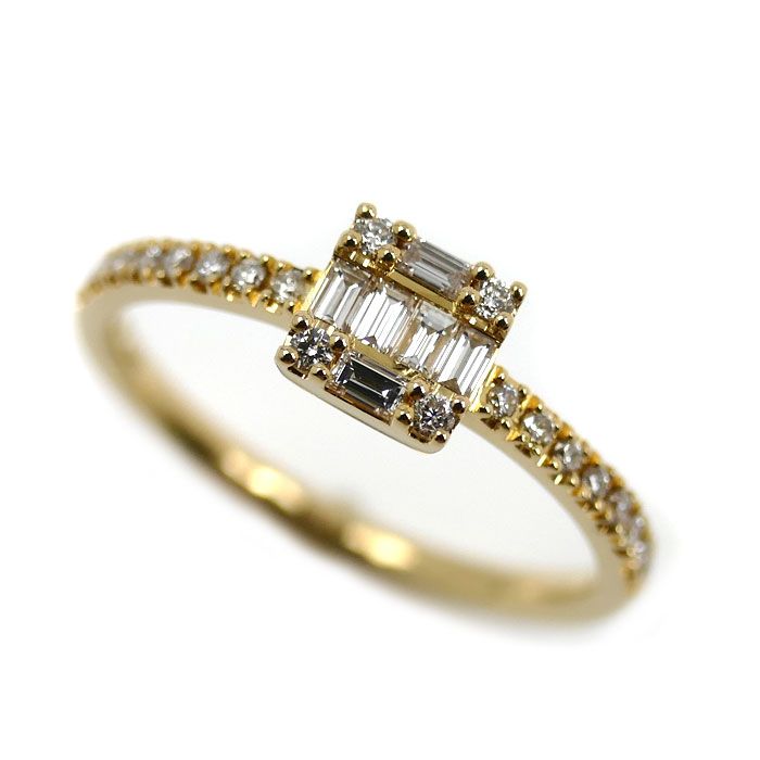 BELLESIORA K18YG イエローゴールド スクエア リング 指輪 ダイヤモンド0.24ct 9号 1.8g レディース