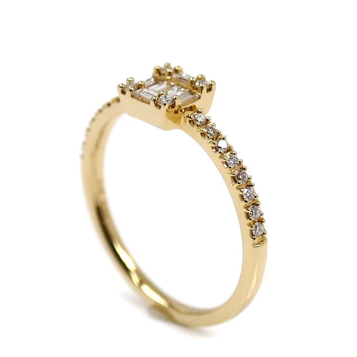 K 18 YG イエローゴールド スクエア リング 指輪 ダイヤモンド0.24 ct 9号 1.8 g レディース