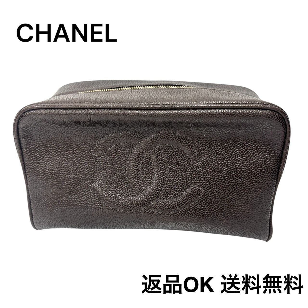 CHANEL シャネル ココマーク キャビアスキン ポーチ コスメ 化粧 ブラウン B D