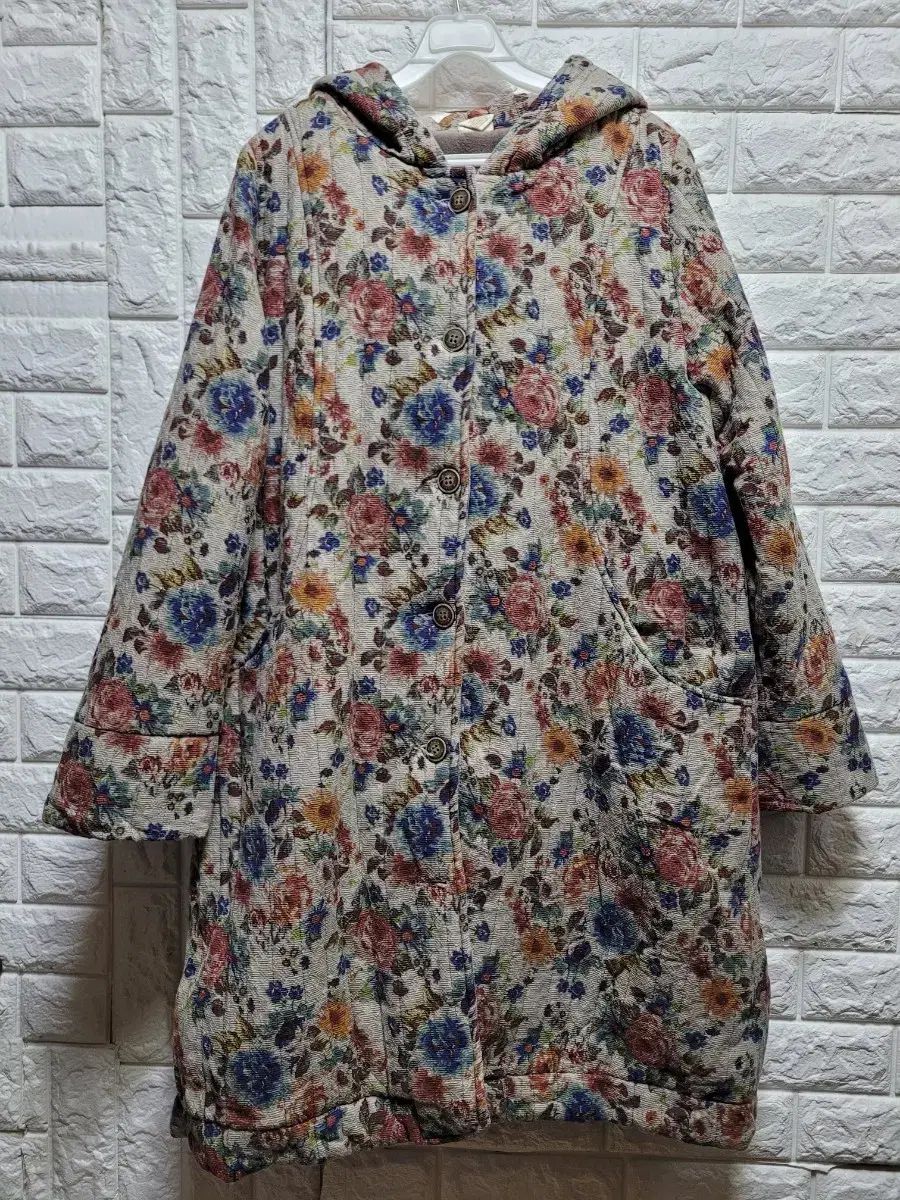 ミーシェルリー フラワー パータン 裏地ファー コットンフーディーコート