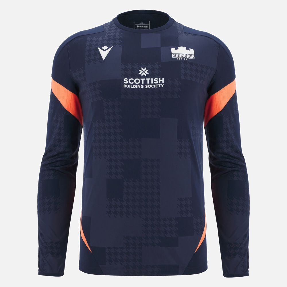マクロン ラグビー エディンバラ 2025 2026 長袖 トレーニング Tシャツ 紺 ネイビー オレンジ 公式モデル 日本未発売