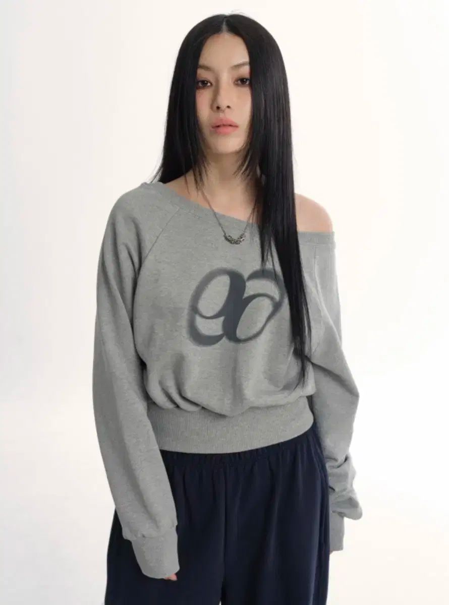 アズオン マンディ スウェットシャツ 片方オフショルダー スウェット グレー