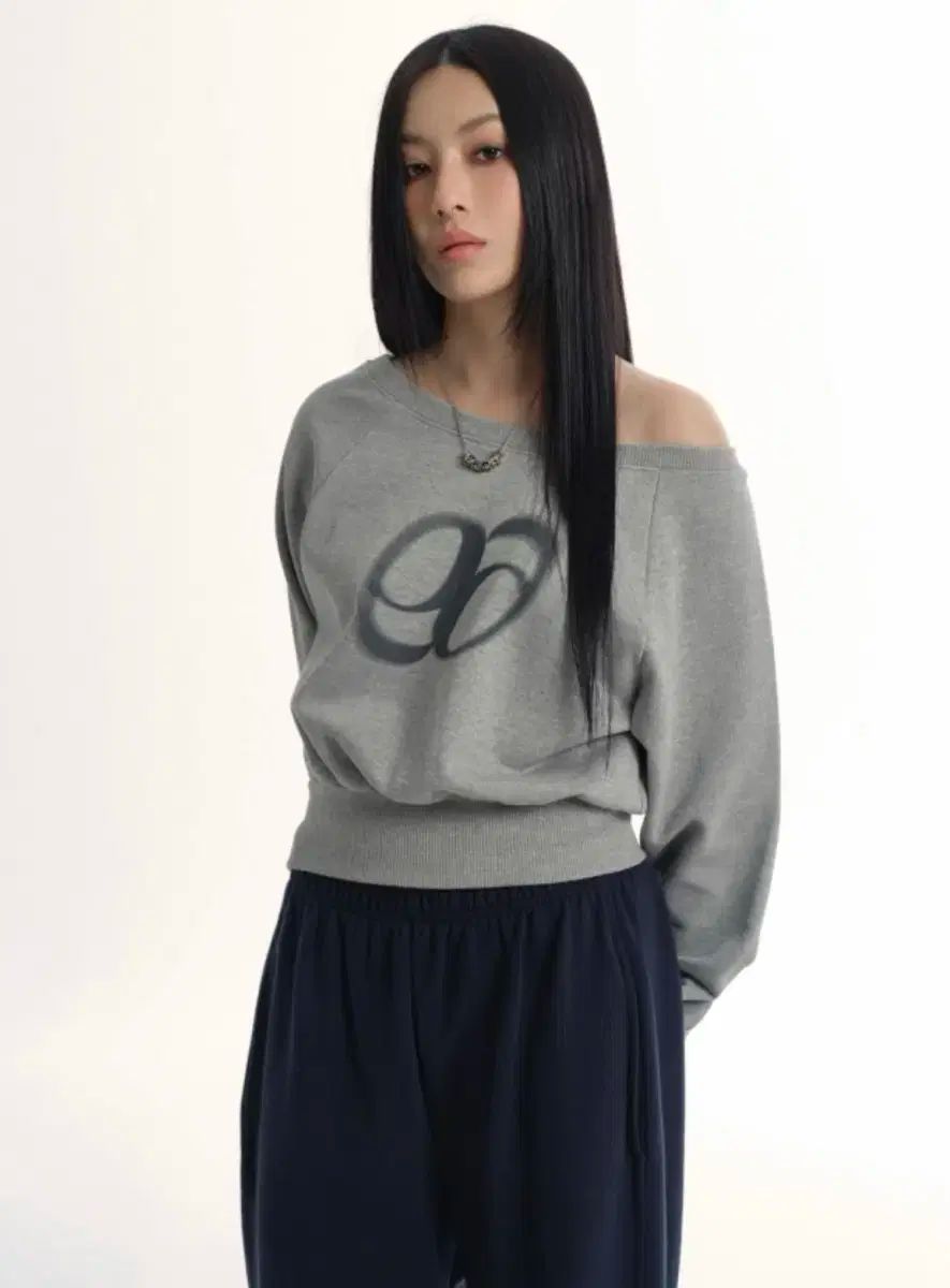 アズオン マンディ スウェットシャツ 片方オフショルダー スウェット グレー