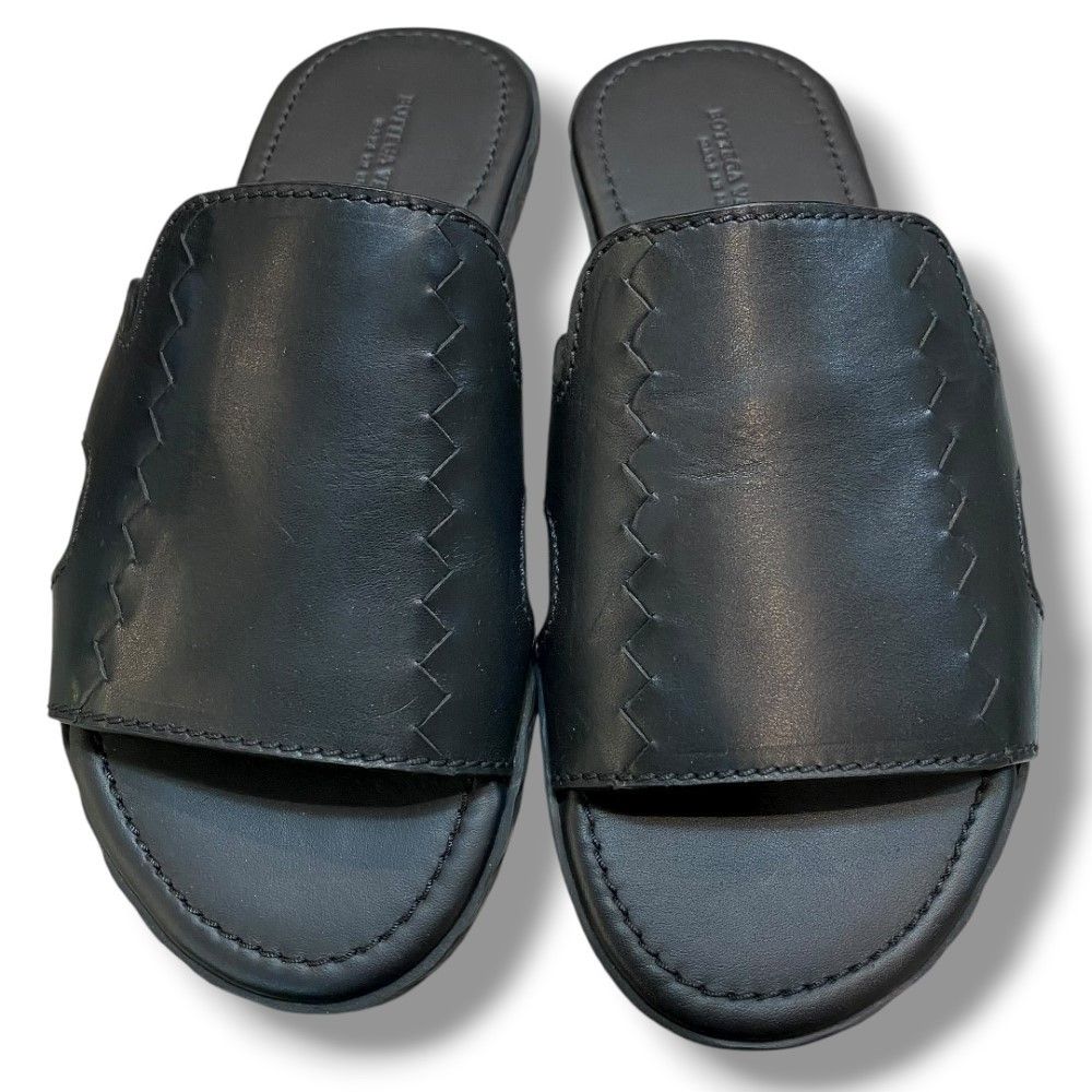  BOTTEGA VENETA Black Leather Intrecciato Woven Sandals サイズ39 ミュール サンダル ミュール