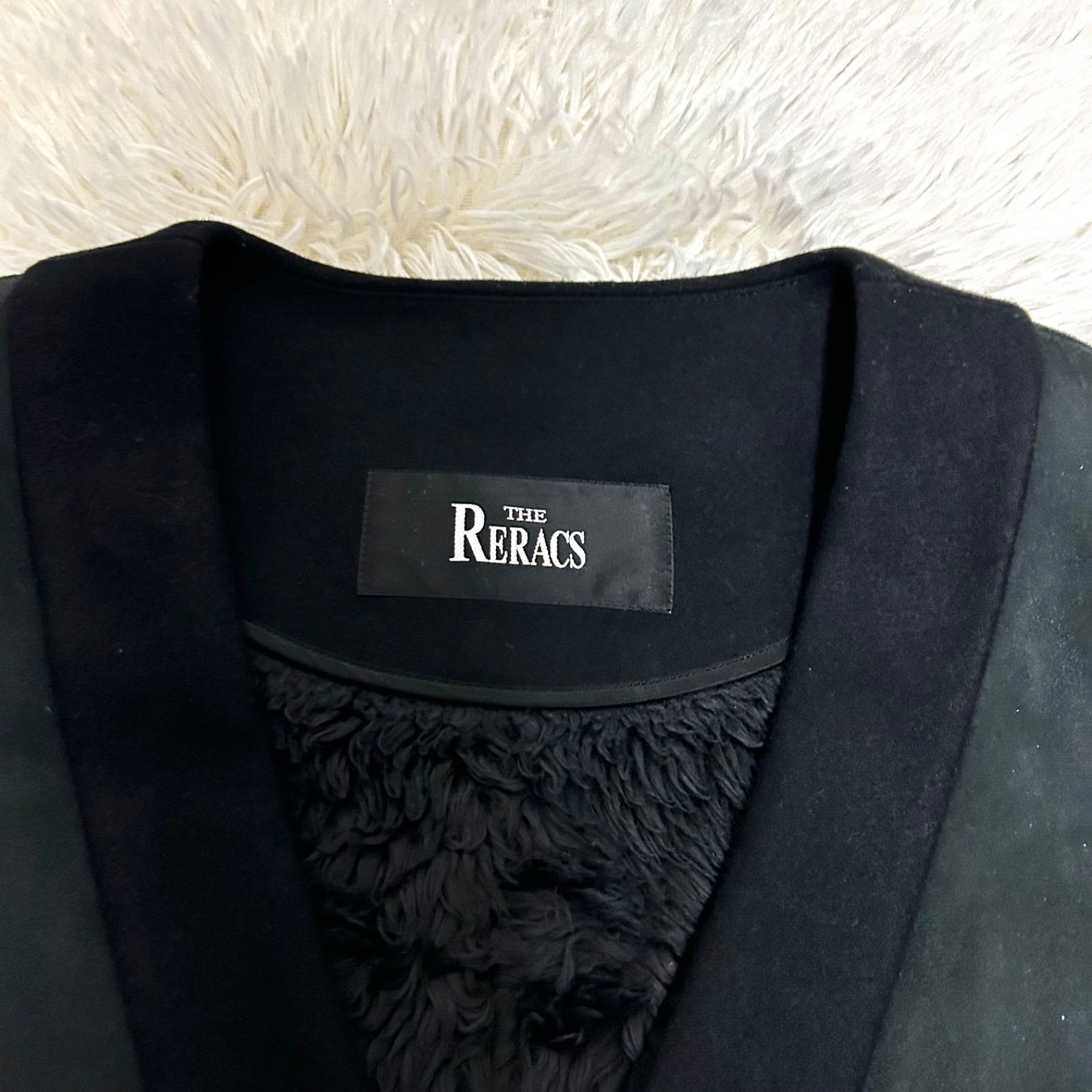 THE RERACS ザ リラクス ノーカラー ボアジャケット ブルゾン ブラック
