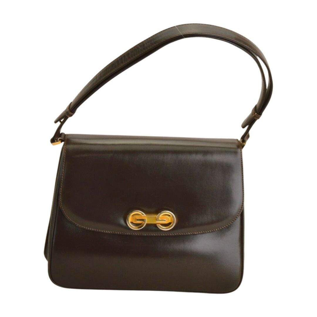 グッチ GUCCI ショルダーバッグ GG カーフレザー がま口コインケース付き ダークブラウン ゴールド金具 レディース F-B6863
