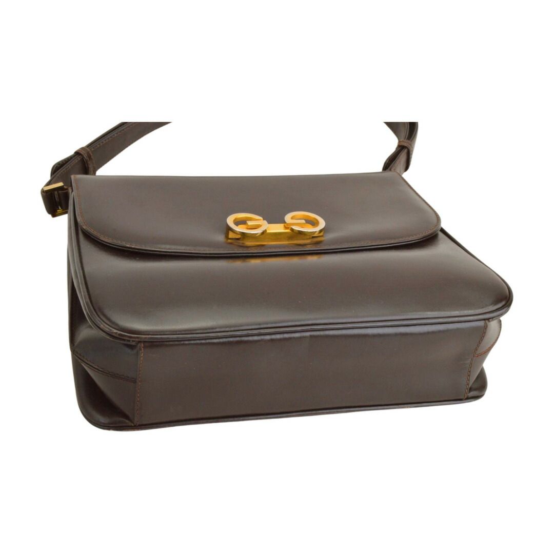  グッチ GUCCI ショルダーバッグ GG カーフレザー がま口コインケース付き ダークブラウン ゴールド金具 レディース F-B 6863 メッセンジャーバッグ ショルダーバッグ