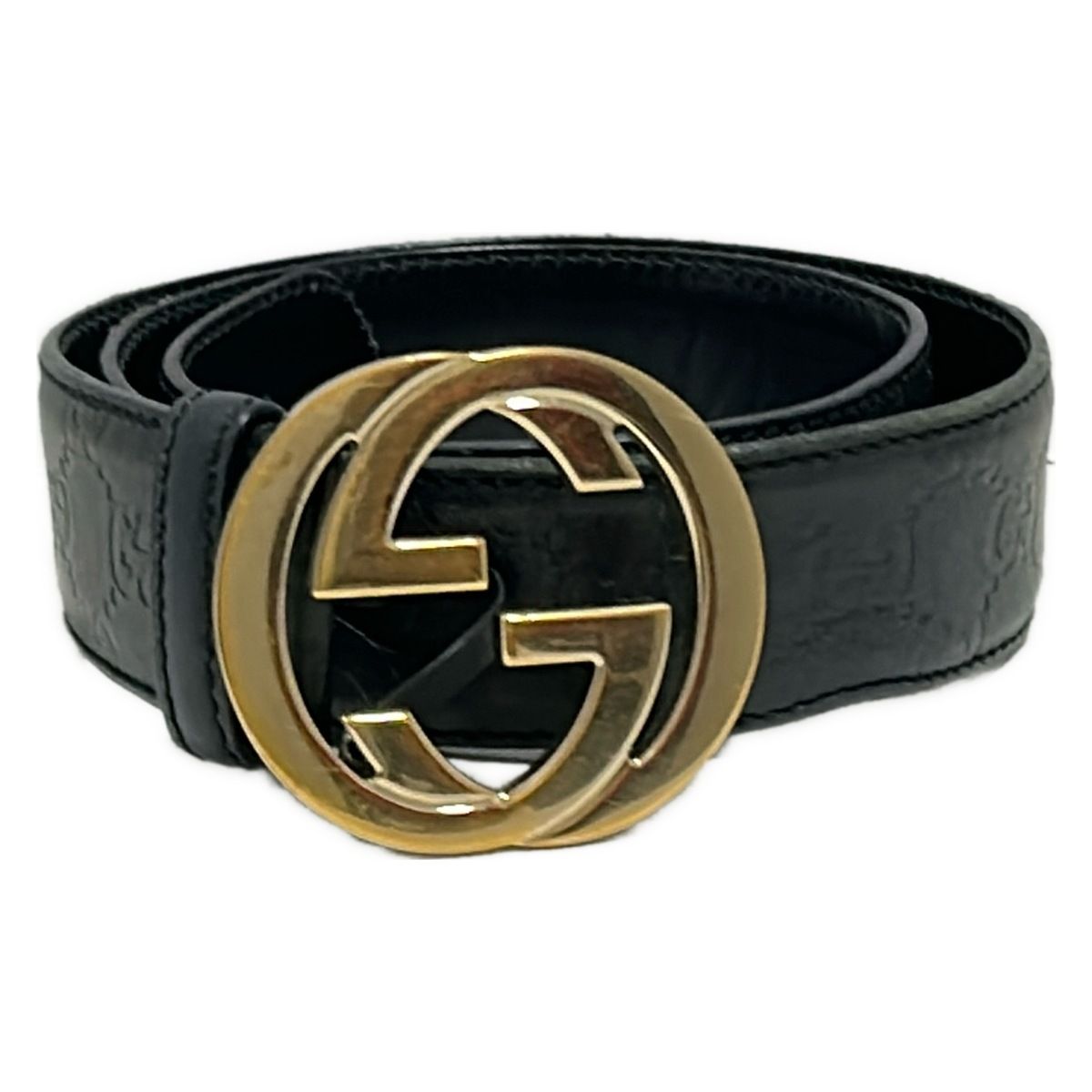 GUCCI グッチ ベルト 114876 黒 ゴールド シマライン インターロッキングG レザー