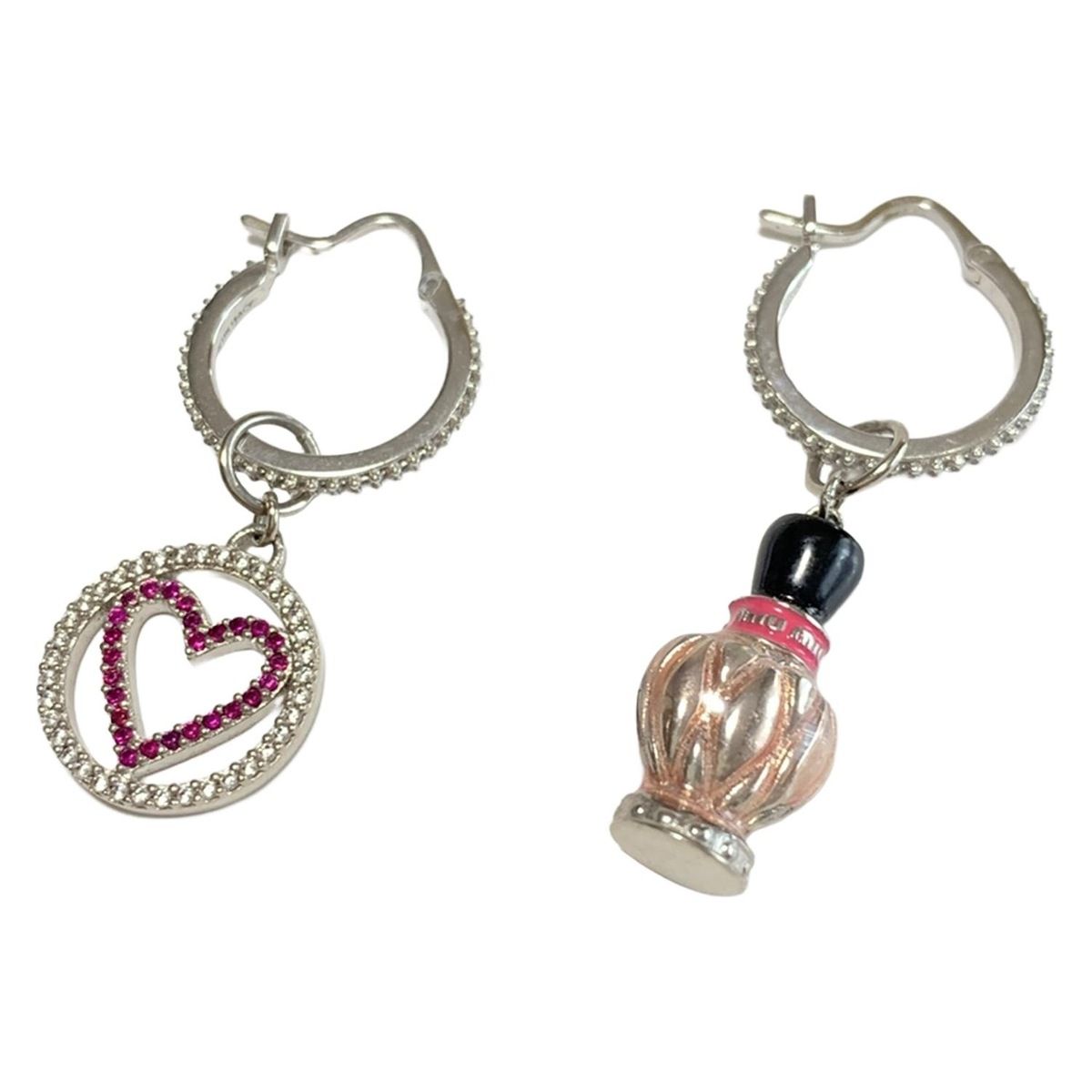 miumiu ミュウミュウ ピアス - シルバー×ピンク×黒 アシンメトリー