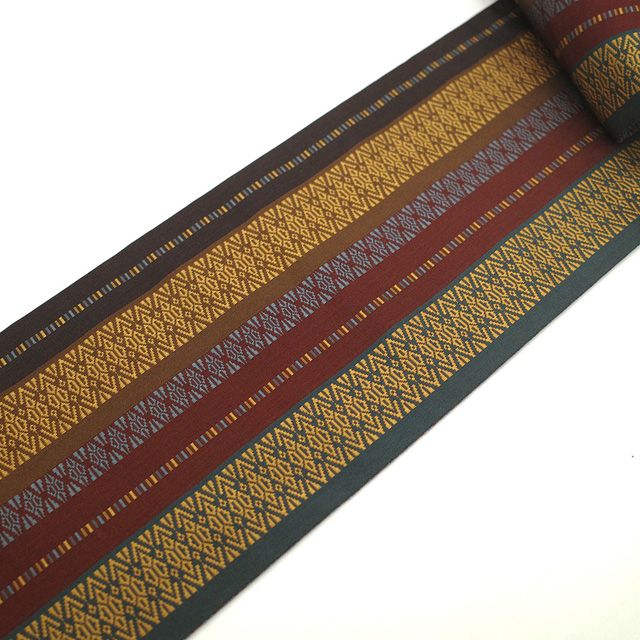  名古屋帯 本場筑前博多織 正絹 全通 博多織 博多帯 茶色 こげ茶 ボルドー 黄茶色 ブルーグレー 縞 献上縞 カジュアル 春 秋 冬 上質 なごや帯 九寸名古屋帯 仕立て上がり みやがわ sb 54745 名古屋帯 帯