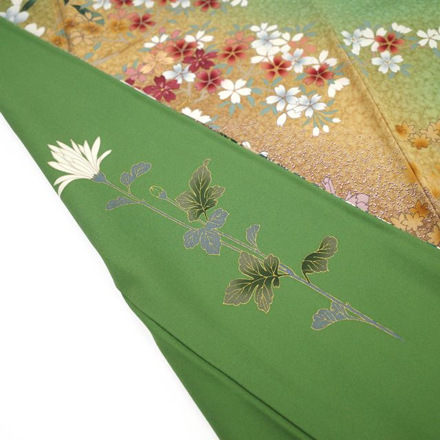 中古】 訪問着 着物 リサイクル フォーマル 正絹 袷 手描き友禅 刺繍