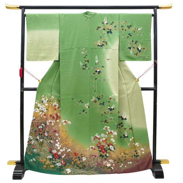 中古】 訪問着 着物 リサイクル フォーマル 正絹 袷 手描き友禅 刺繍