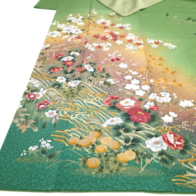 中古】 訪問着 着物 リサイクル フォーマル 正絹 袷 手描き友禅 刺繍