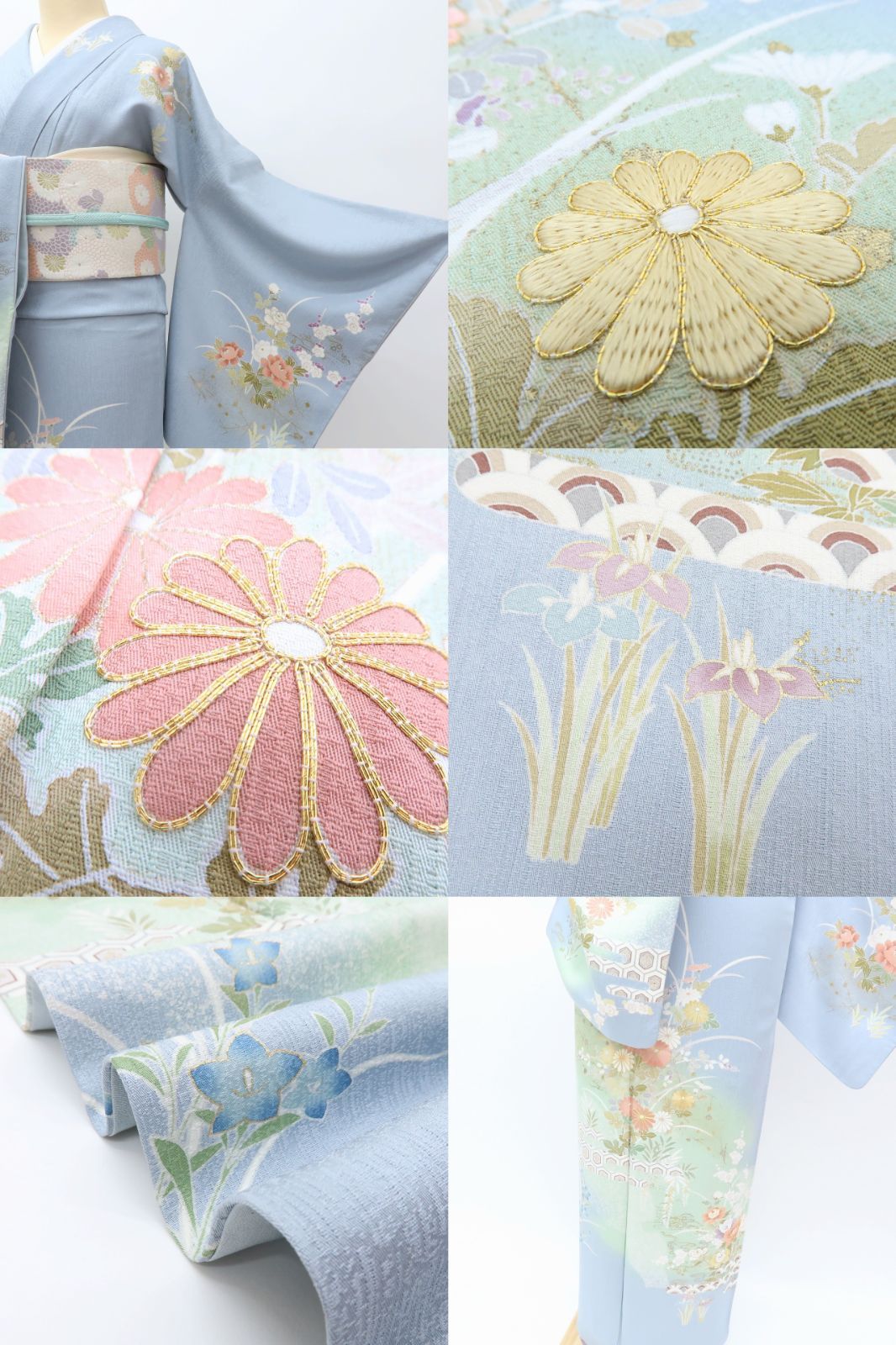 百華❀Y3994◇正絹 金駒刺繡 トールサイズ 牡丹 梅 菊 訪問着 着物