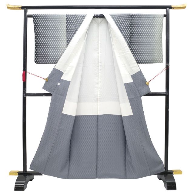 中古】 御召 着物 リサイクル 正絹 お召 袷 先染め グレー ぼかし