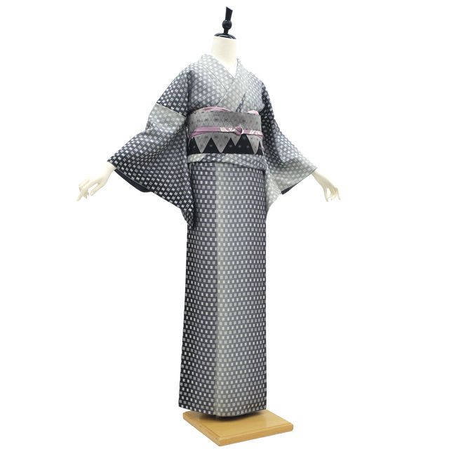 御召　着物 御召 着物 お召 正絹 袷 先染め 黒地 細かな 織り柄 高級 カジュアル