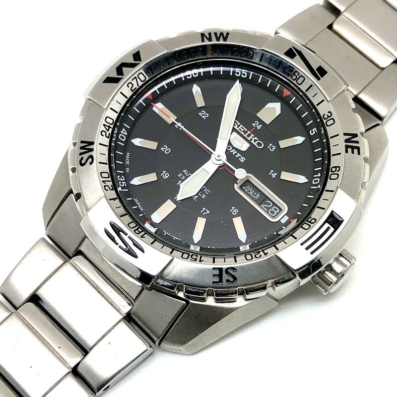SEIKO 5 SPORTS 腕時計 日本製 海外モデル 自動巻き ブラック文字盤  