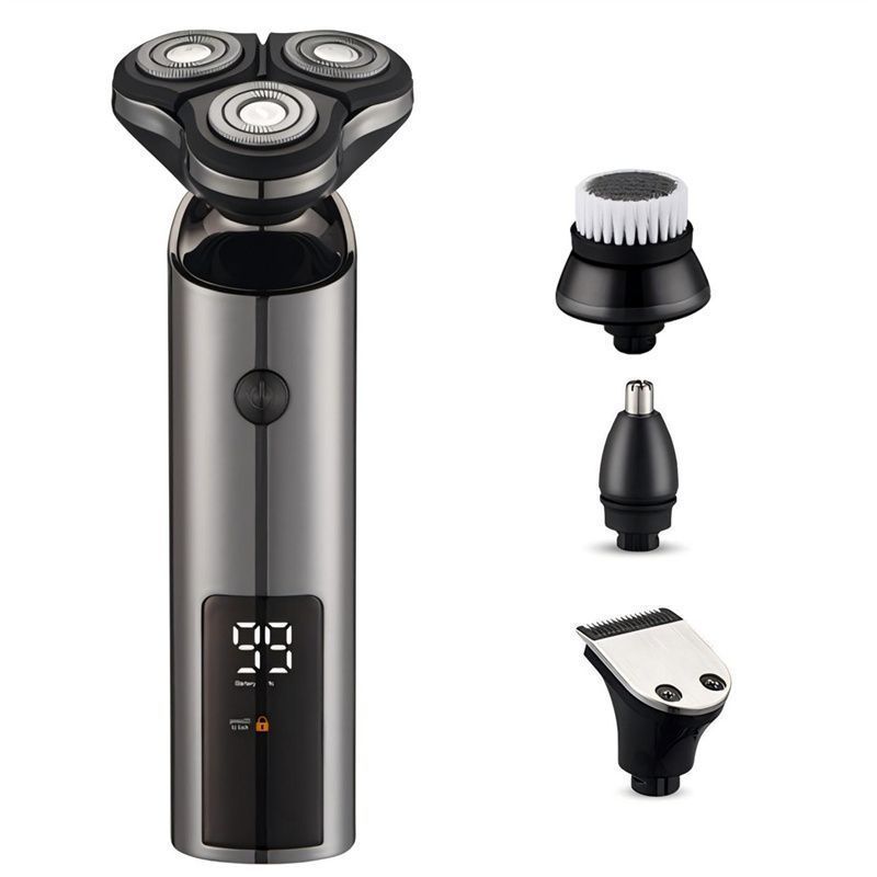 ひげそり 電動シェーバー 4in1 電気シェーバー メンズUSB充電式 3刀頭 二重剃刀ネット 深剃り 低騒音 IPX7完全防水 1時間急速充電 乾湿両用 軽量 高速回転モーター LEDディスプレイ付き 360°フレックスヘッド 父の日 誕生日プレゼント 4