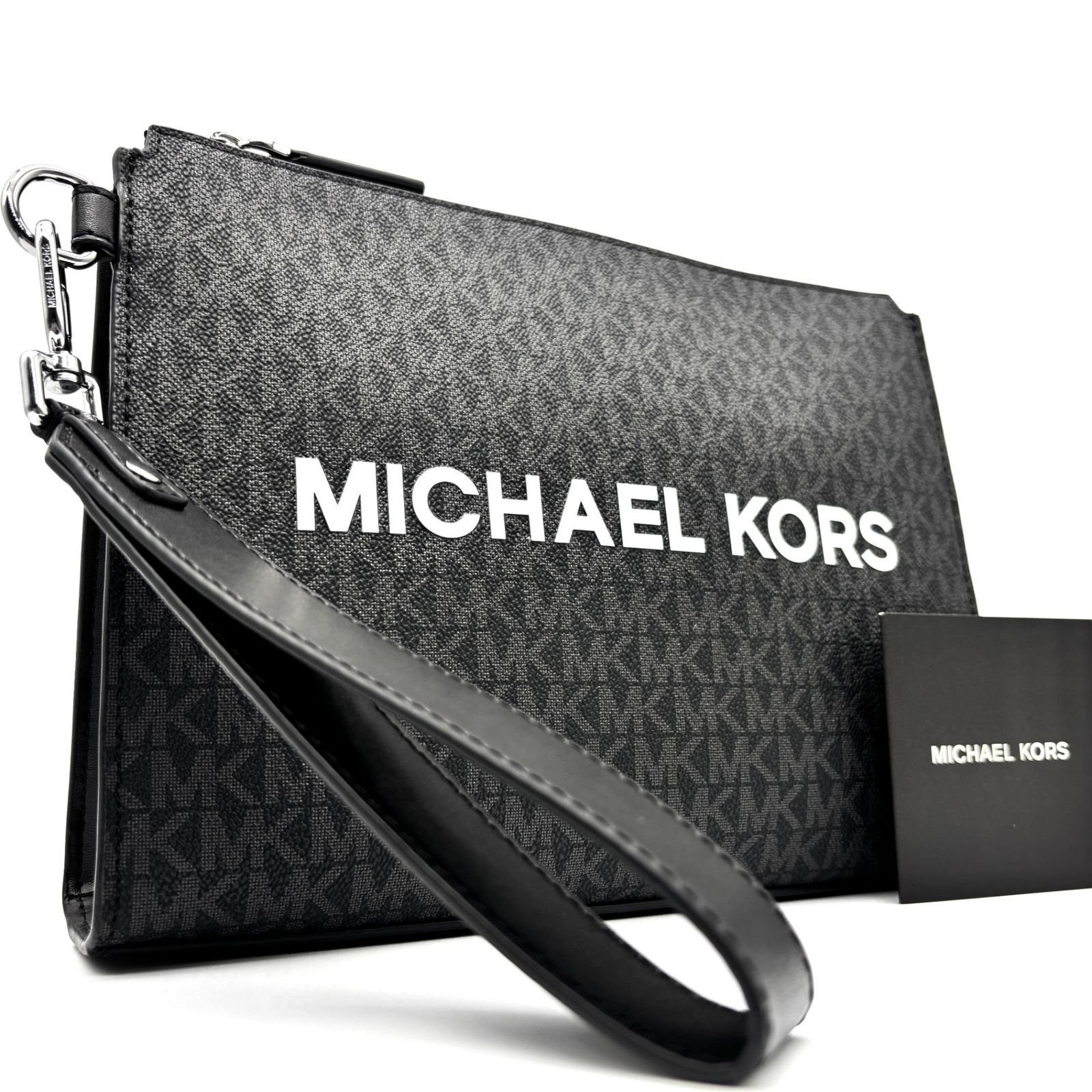 MICHAELKORS マイケルコース クラッチバッグ 小物入れ 総柄 MK メンズ レザー ジップ開閉 ブラック