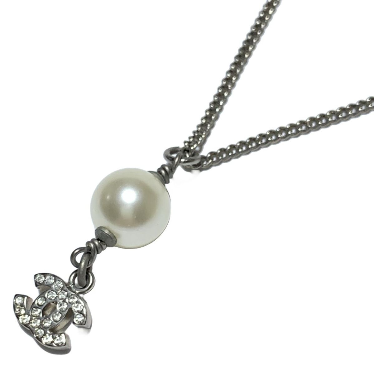 CHANEL シャネル ネックレス ココマーク シルバー×白