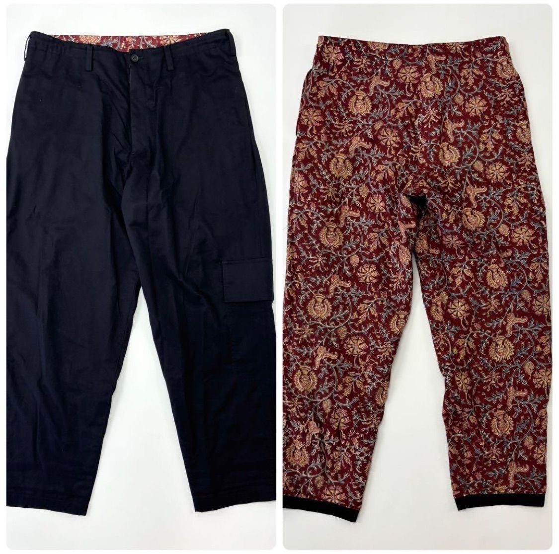 23ss 2025 Yohji Yamamoto POUR HOMME ヨウジヤマモト プールオム リバーシブル サイド ポケット パンツ ブラック x 総柄 サイズ 3 706