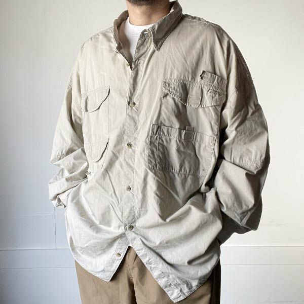 90s Columbia コロンビア PFG フィッシング シャツ 4X 薄ベージュ系 釣り XXXXL 4XL ビッグシルエット ビンテージ D149-14-0005ZVW
