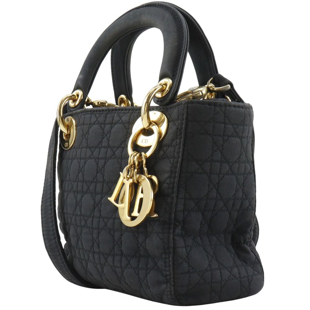 Dior クリスチャンディオール レディディオール ミニ カナージュ 2WAYショルダー ナイロン 黒 レディース ハンドバッグ