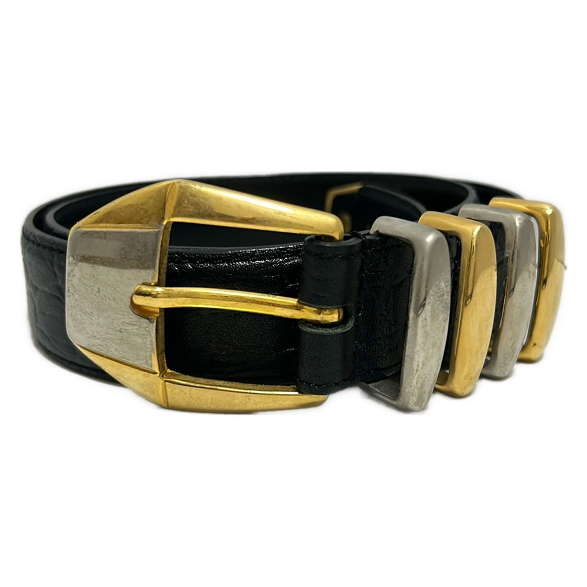 GIANNIVERSACE ジャンニヴェルサーチ ベルト 75 30 - 黒×ゴールド×シルバー レザー