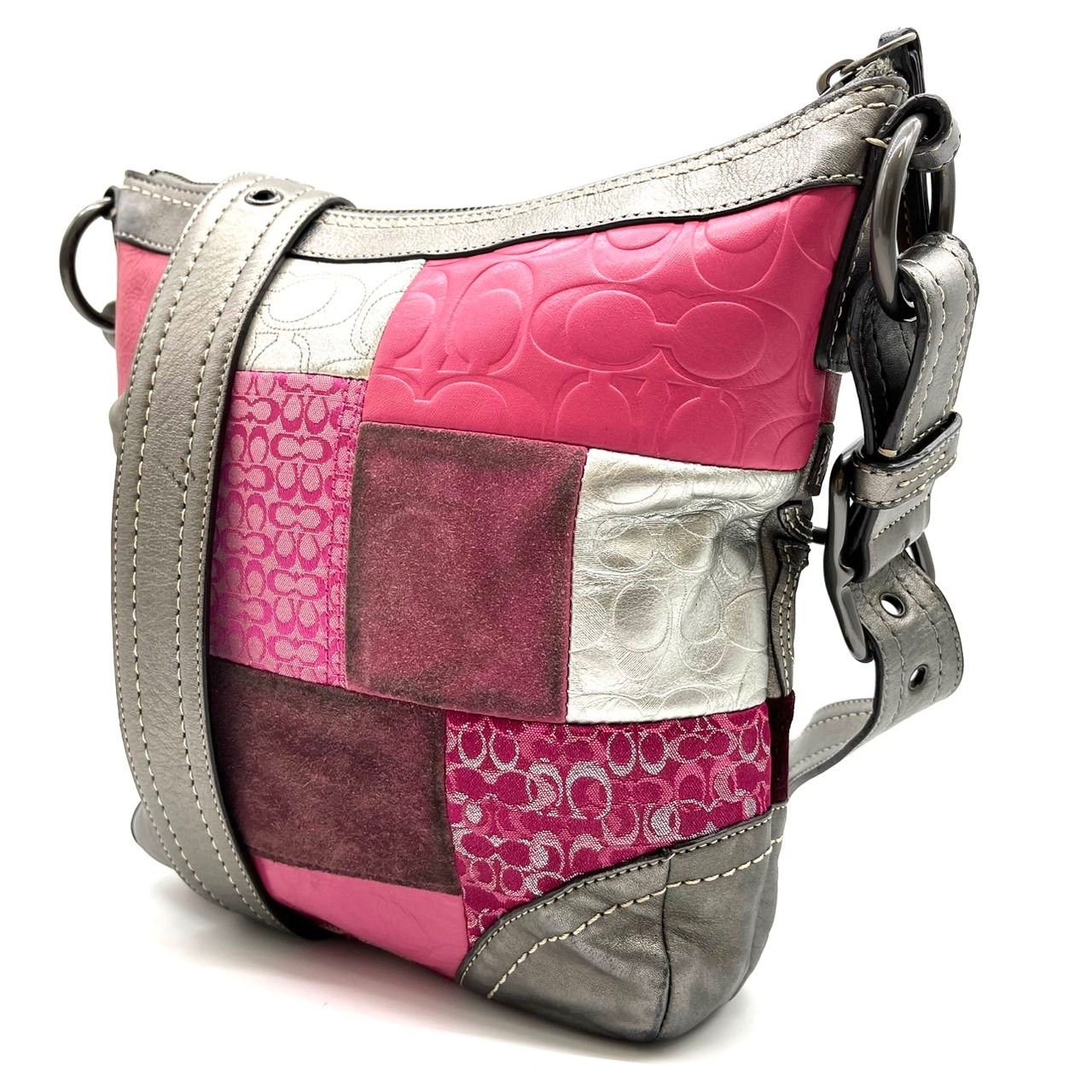 バッグ coach patchwork Hand bag signature y2k ✨良品✨ COACH Y2K signature patchwork canvas leather shoulder bag