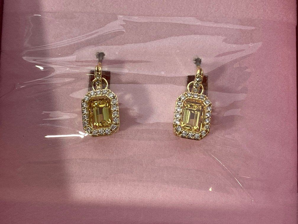き品 SWAROVSKI スワロフスキー Una ドロップピアス オクタゴンカット イエロー レディース