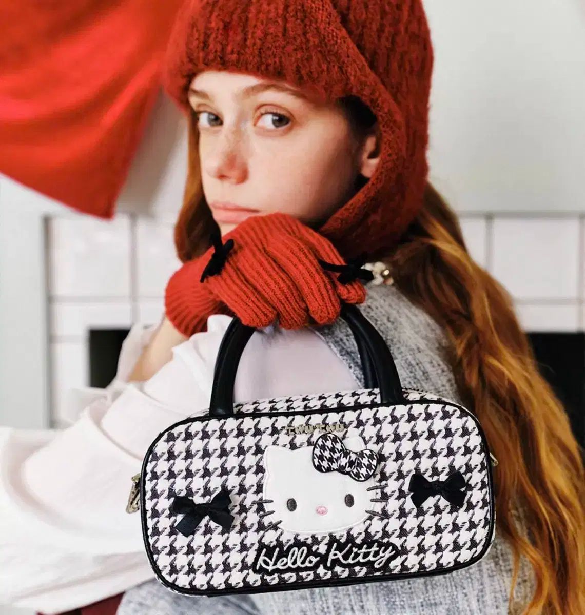 TOUTOU X HELLOKITTY コラボ ハローキティバッグ ハウンドトゥース トートバッグ