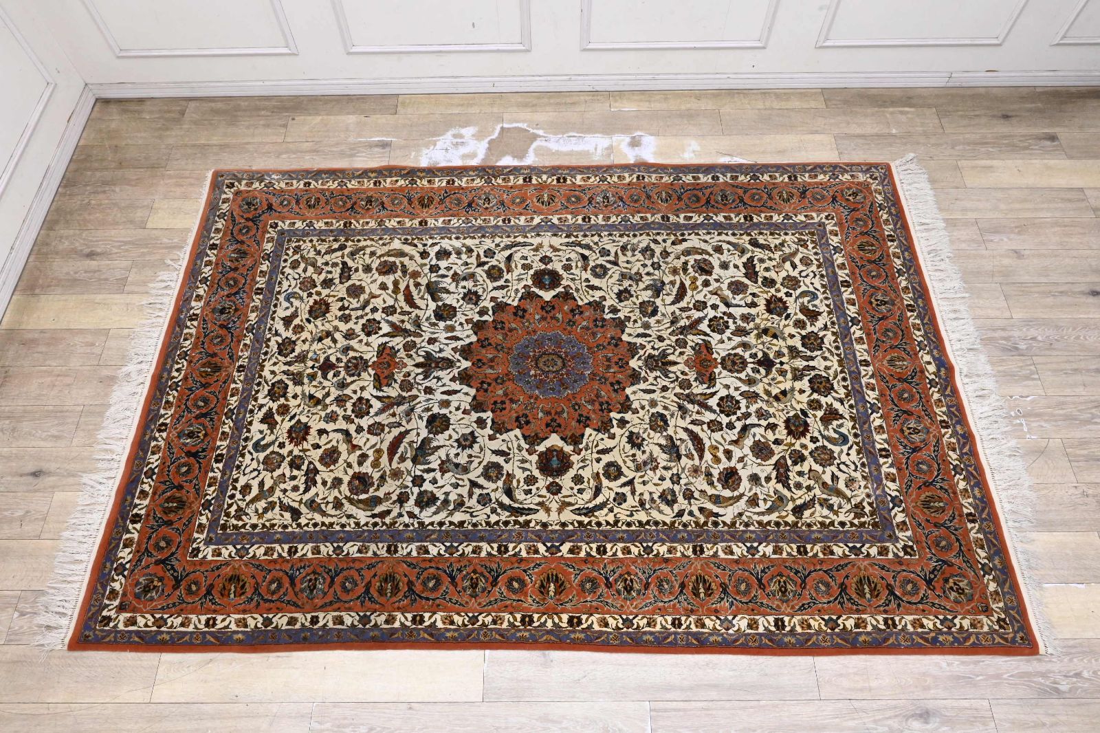 BZ 09 ハンドメイド 手織り シルク ペルシャ絨毯 クム産 大き目 玄関マット 廊下 絨毯 キッチンマット ラグ 額装 壁飾り 絵画