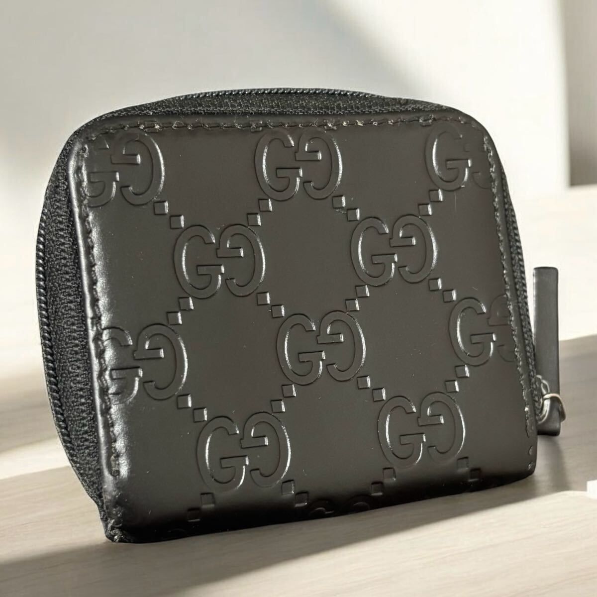 o90 GUCCI グッチ ブラック グッチシマレザー コインケース 小銭入れ