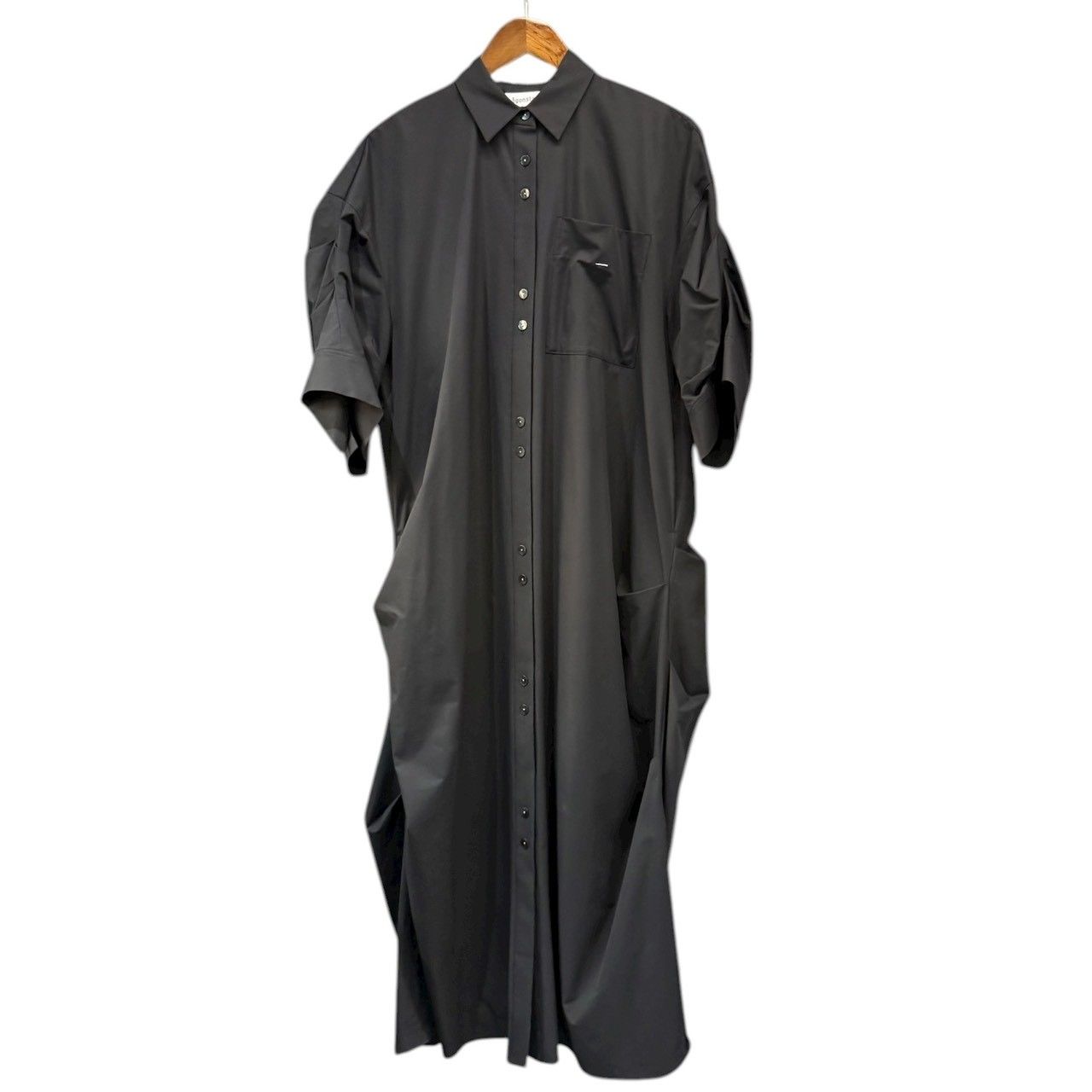 nagonstans ナゴンスタンス 25AW tuck drape shirt dress タックドレープシャツロングドレスワンピース 470IA433-0321 M ブラック 15010