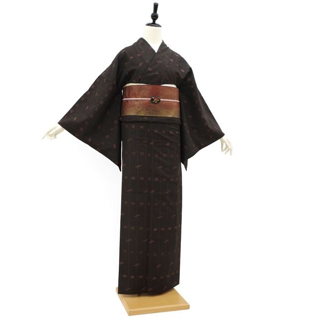 久米島紬 袷 久米島紬（袷）／しつけ付き未使用品・手縫い仕立て