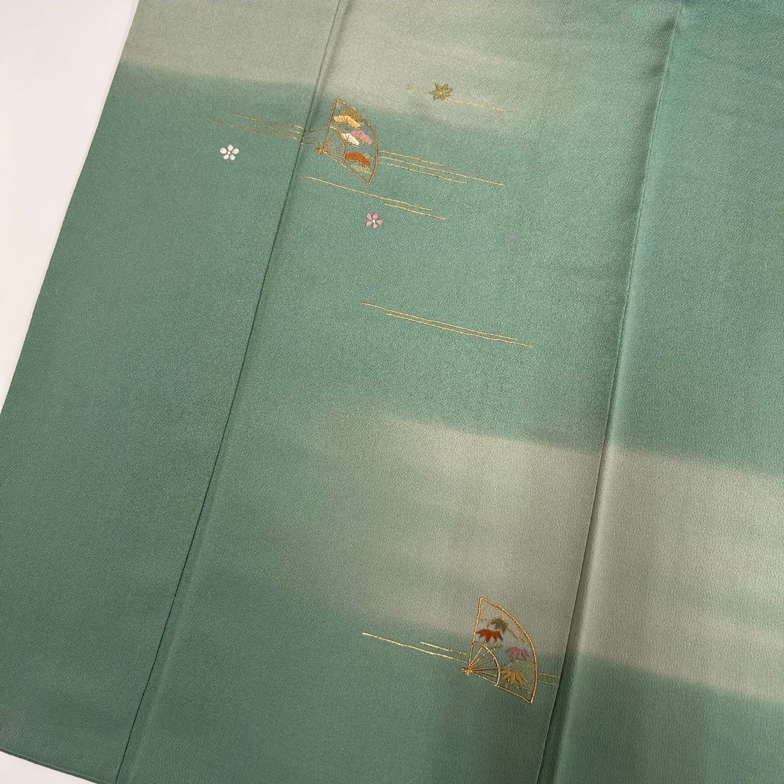 付下げ 刺繍 縮緬 一つ紋 色味の良い 訪問着 Sサイズ 正絹 着物 MK