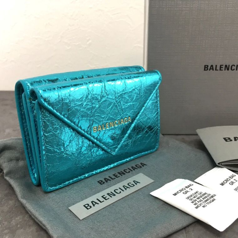 み BALENCIAGA コンパクトウォレット メタリックブルー 215