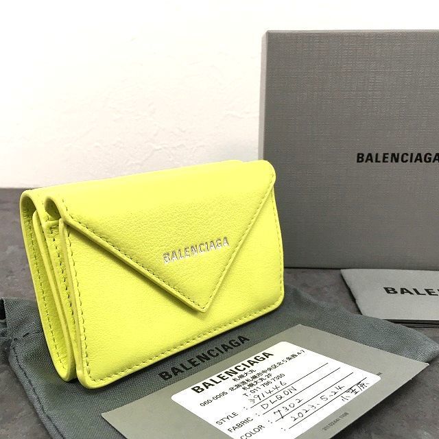 120 み BALENCIAGA ミニペーパーウォレット 391446 イエロー き