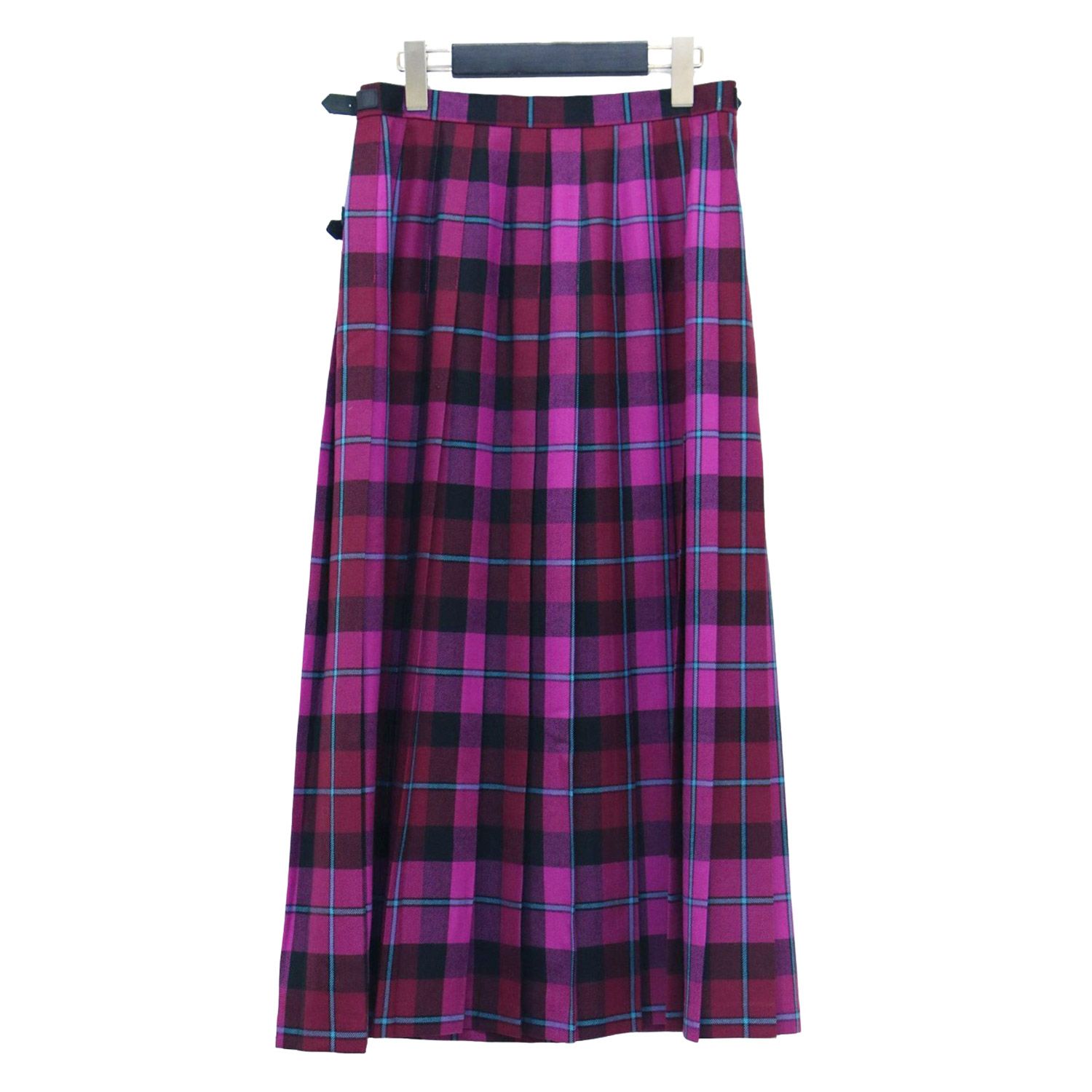 ONEIL OF DUBLIN オニールオブダブリン スカート ピンク系 サイズ GB12 L チェック プリーツ スカート フ ミモレ丈 総柄 フリンジ ウール 牛革 ボトムス レディース