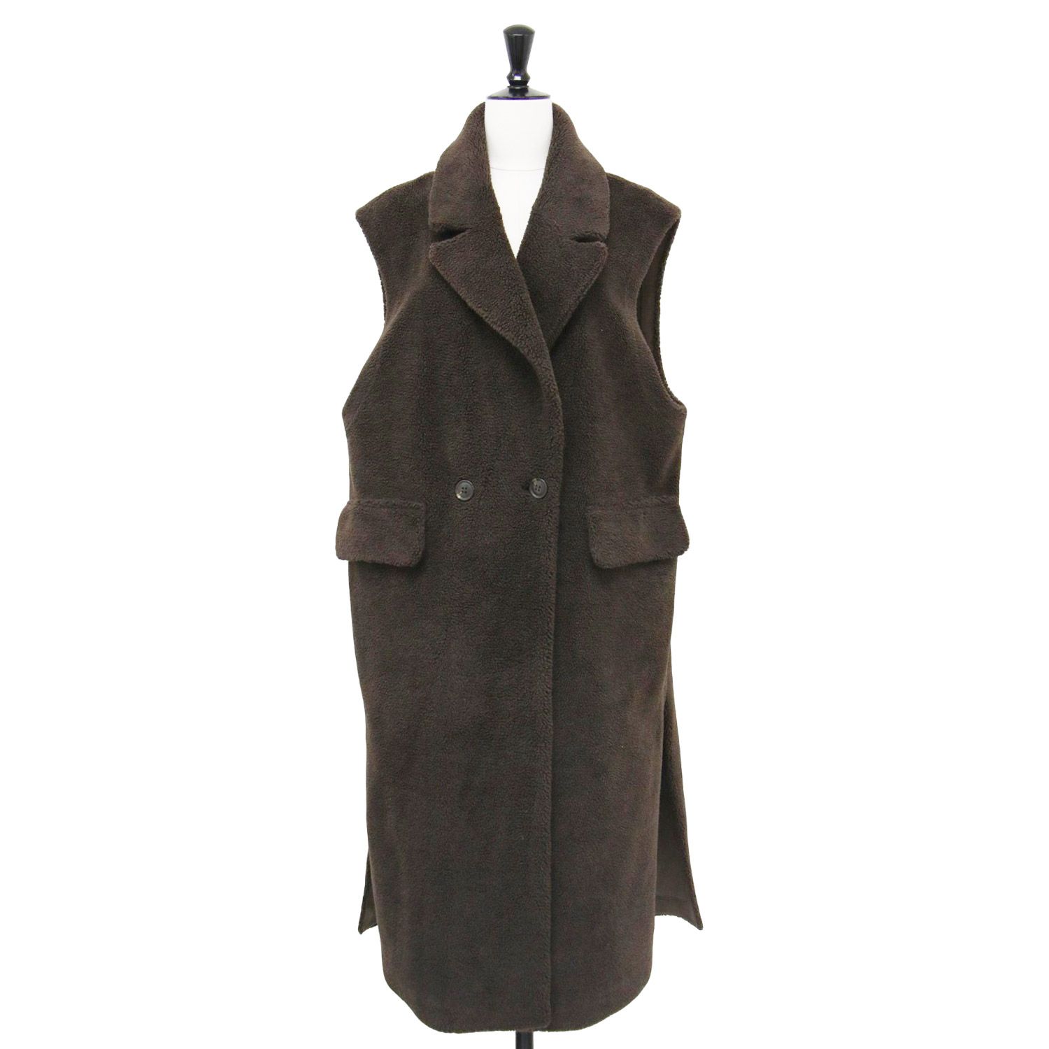 FENNEL フェンネル ベスト ダークブラウン サイズ 9号 23秋冬 ロングボアベスト ジレ ロング丈 ビック スリット トップス レイヤード スタイル レディース